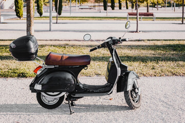 Horizontal picture of black vintage retro motorbike