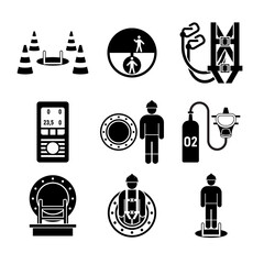Set of confined space work entry symbol and icon for industrial, construction, and manufacture work safety. © wijas