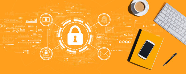 Internet network security concept with a computer keyboard and office items