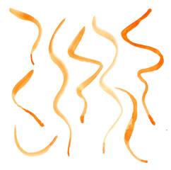 Golden stripes painted with a brush on a white background. Isolated watercolor for design greeting card, wallpaper, packaging and posters in a luxurious style