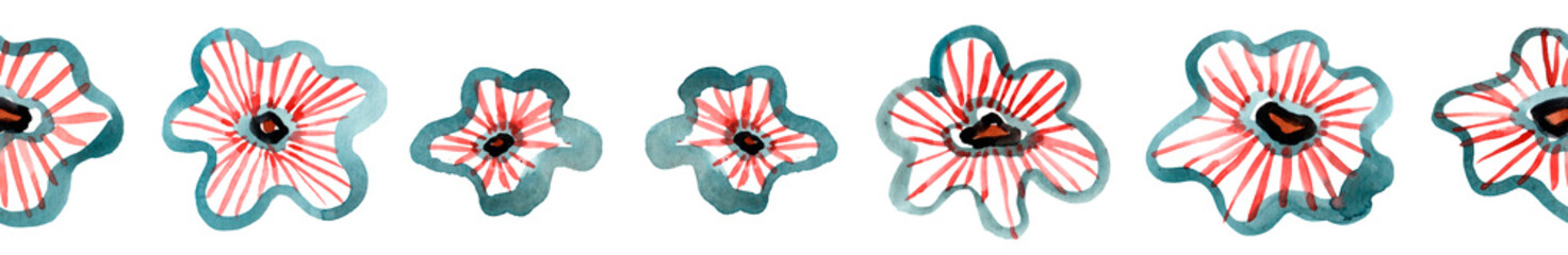 Watercolor abstract flowers hand drawn colorful beautiful floral set with pink red blue blossom plant for cards prints and invitation. Pattern