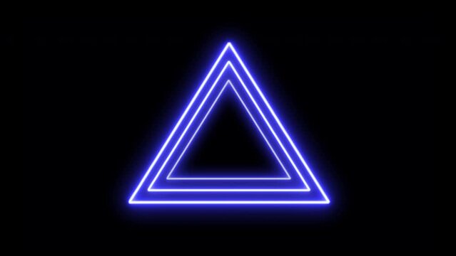 4k Neon Radial Concentric Triangle Animation Design. Triangle shape mosaic cyber surface. Futuristic pattern with blight neon light animation. Glowing Led Light Geometric Modern Texture. Seamless loop