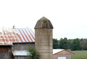Old barn and silo top half of building on farm © Acrylicbased