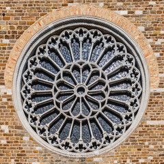 detail of the facade of the cathedral san giusto in trieste, italy