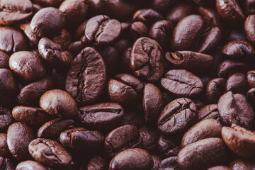 Extreme closeup of roasted coffee beans