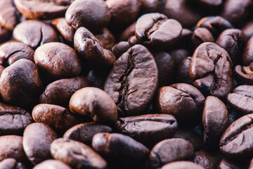 Extreme closeup of roasted coffee beans