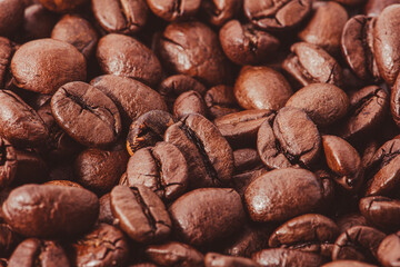 Extreme closeup of roasted coffee beans