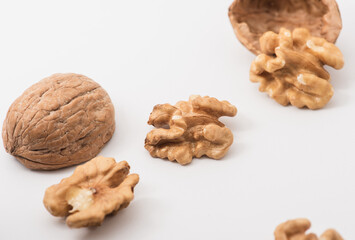 Isolated walnuts on white background