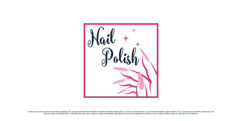 Nail polish logo design for nail art studio with woman hand and square concept Premium Vector