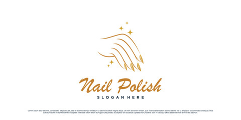 Nail polish and manicure logo design with woman hands icon and creative concept Premium Vector