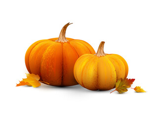 pumpkins with autumn leaves - detailed illustration