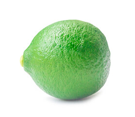 Single whole green lemon isolated on white background with clipping path