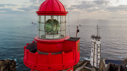 Aerial view of the lighthouse of the Pointe Saint Mathieu facing the Atlantic Ocean at the western...