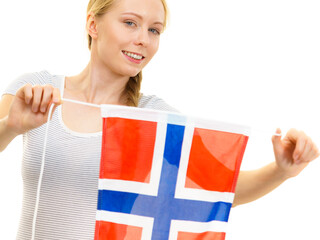 Girl holding norwegian flag