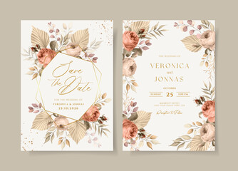 elegant dried floral wedding invitation card template - obrazy, fototapety, plakaty