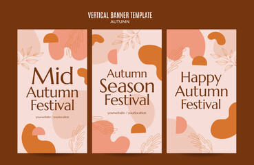 Set of abstract autumn backgrounds for social media stories or web banners. Use for event invitation, discount voucher, advertising.