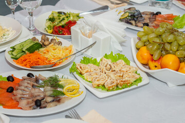 Table setting in the restaurant, dishes on the table