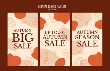 Set of abstract autumn backgrounds for social media stories or web banners. Use for event invitation, discount voucher, advertising.