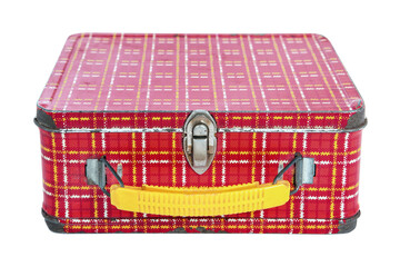 Vintage Plaid metal lunch box laying down