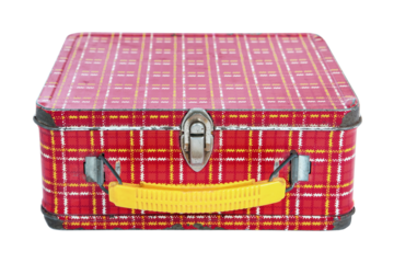 Vintage Plaid metal lunch box laying down