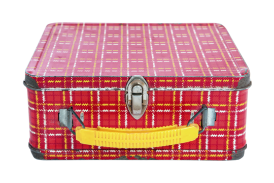 Vintage Plaid metal lunch box laying down