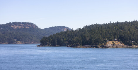Canadian Landscape by the ocean and mountains. Summer Season. Gulf Islands near Vancouver Island, British Columbia, Canada. Canadian Landscape.