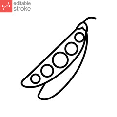 peas icon. nature vegetable  Fresh legume vegetarian food. green Pea in a pod from eco food set. organic Sugar snap. editable stroke outline style vector illustration design on white background EPS 10