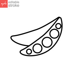 peas icon. nature vegetable  Fresh legume vegetarian food. green Pea in a pod from eco food set. organic Sugar snap. editable stroke outline style vector illustration design on white background EPS 10