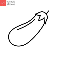 eggplant icon. fresh nature  healthy organic vegetable food herbs. aubergine, melongene or brinjal plant. editable stroke outline style vector illustration design on white background. EPS 10