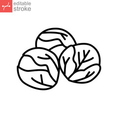 Brussels sprouts icon. Green Leaf vegetable. Cabbage nature food veggie, healthy diet vegetarian logo. Editable stroke outline style pictogram vector illustration design on white background. EPS 10