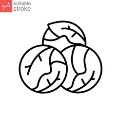 Brussels sprouts icon. Green Leaf vegetable. Cabbage nature food veggie, healthy diet vegetarian logo. Editable stroke outline style pictogram vector illustration design on white background. EPS 10