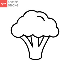 Broccoli icon. Nature vegetable organic food nutrition. Fresh healthy garden harvest. cabbage, cauliflower editable stroke outline style pictogram vector illustration design on white background EPS 10