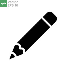 Pencil icon. Write, writing note symbol for education, office, and school. Pen study equipment tool. Solid style pictogram in black logo.  Vector illustration. Design on white background. EPS 10