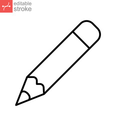 Pencil icon. Write, writing note symbol for education, office, and school. Pen study equipment tool. Outline style pictogram logo. Editable stroke Vector illustration Design on white background EPS 10