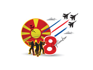 Vector illustration for happy independence day of Macedonia September 8, Suitable for greeting card, posters, and banners, Celebration of North Macedonia republic day, Macedonian army and jet on show