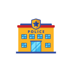 Police station icon with flat style on isolated background