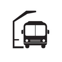 Bus station icon with black and white design on isolated background