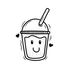 Cute milk tea character with doodle hand drawn style isolated on white background