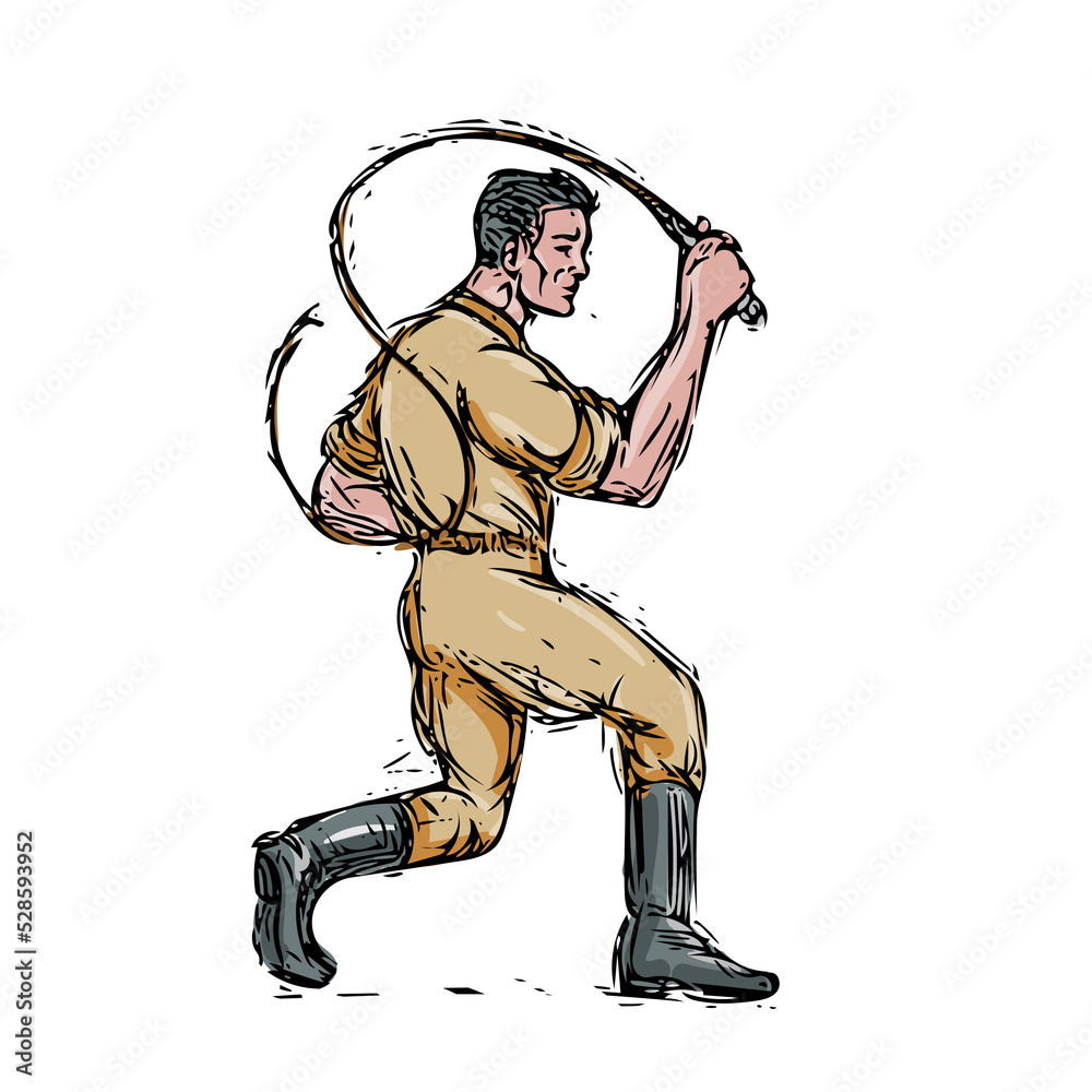 Poster Lion Tamer Bullwhip Isolated Drawing