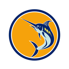 Blue Marlin Fish Jumping Circle Retro