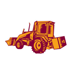 Mechanical Digger Excavator Woodcut