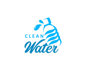 Fototapeta premium Clean water icon. Distilled drinking water distribution or delivery service symbol, mineral water vector sign with drops and disposable plastic bottle