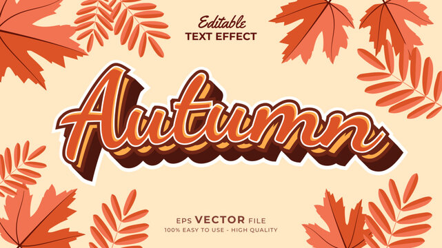 Editable text style effect - autumn text with maple leaves illustration
