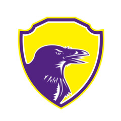 Raven Head Woodcut Retro Shield