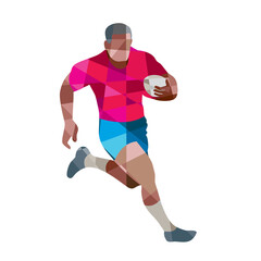 Fototapeta na wymiar Rugby Player Running Side Low Polygon