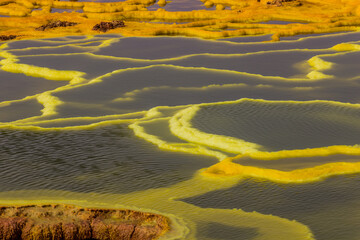 Colorful ponds in the volcanic landscape of Dallol, Danakil depression, Ethiopia