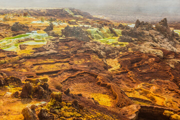 Colorful volcanic landscape of Dallol, Danakil depression, Ethiopia.