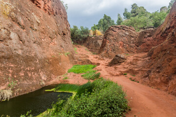 Path around rock-hewn churches in Lalibela, Ethiopia