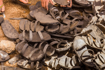 Sandals made of old tires at the Saturday market in Lalibela, Ethiopia