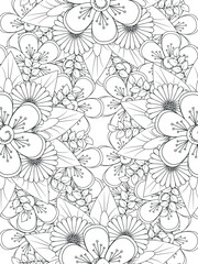 Flowers coloring book page. Isolated on white background. Doodle drawing anti-stress coloring books page for adults or children. Flat Vector Illustration